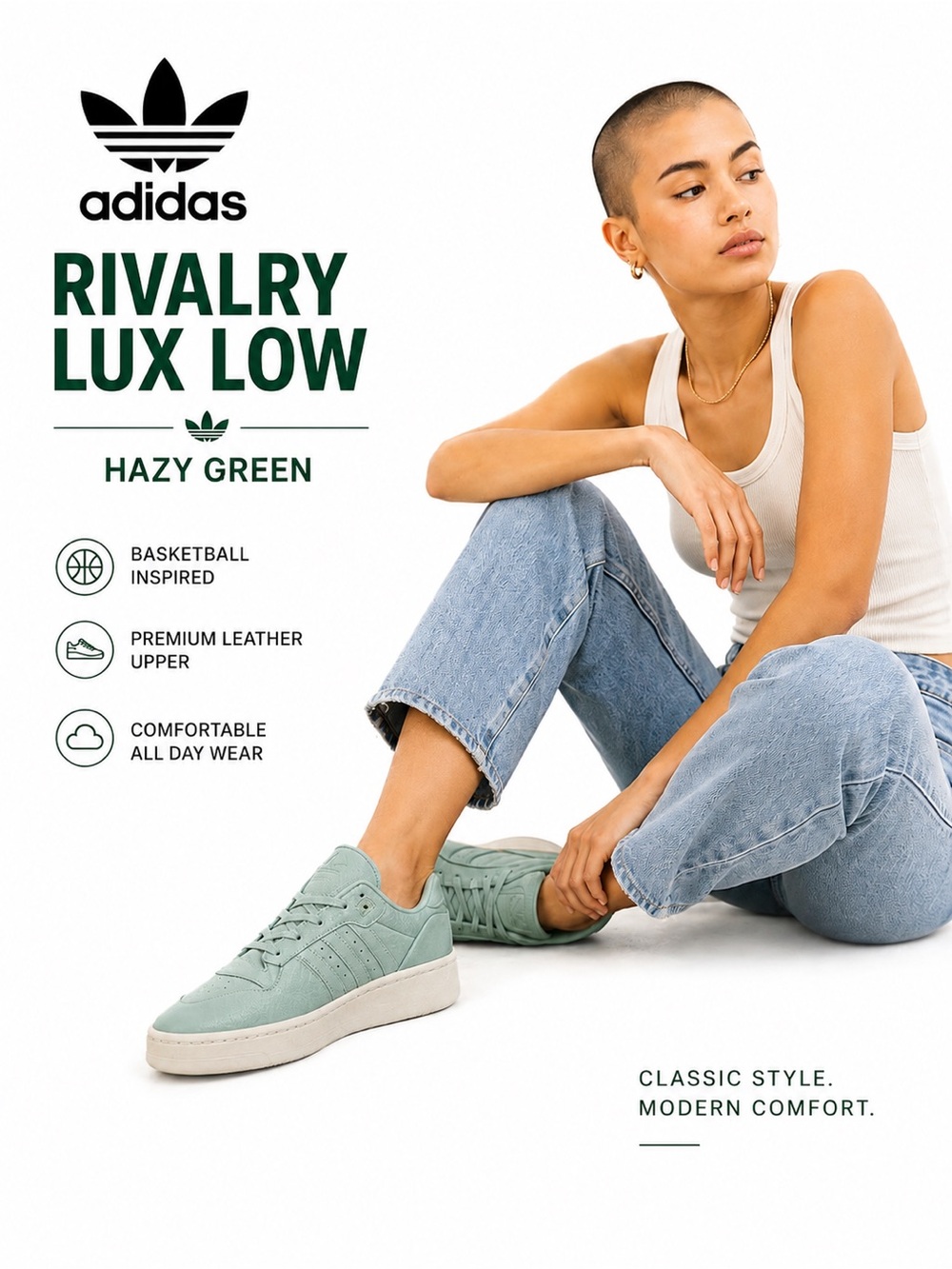 adidas Rivalry Lux Low Hazy Green Sneakers NWT 7 Basketball Streetwear active